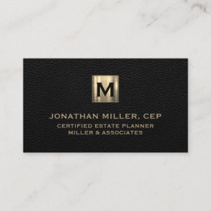 Carte De Visite Logo initial de luxe en cuir noir