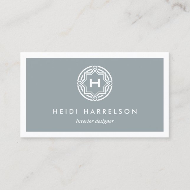 Carte De Visite LOGO INITIAL DÉCORATIF sur SLATE GRAY (Devant)