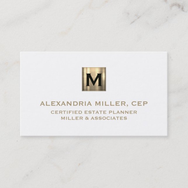 Carte De Visite Logo initial solide blanc et or (Devant)