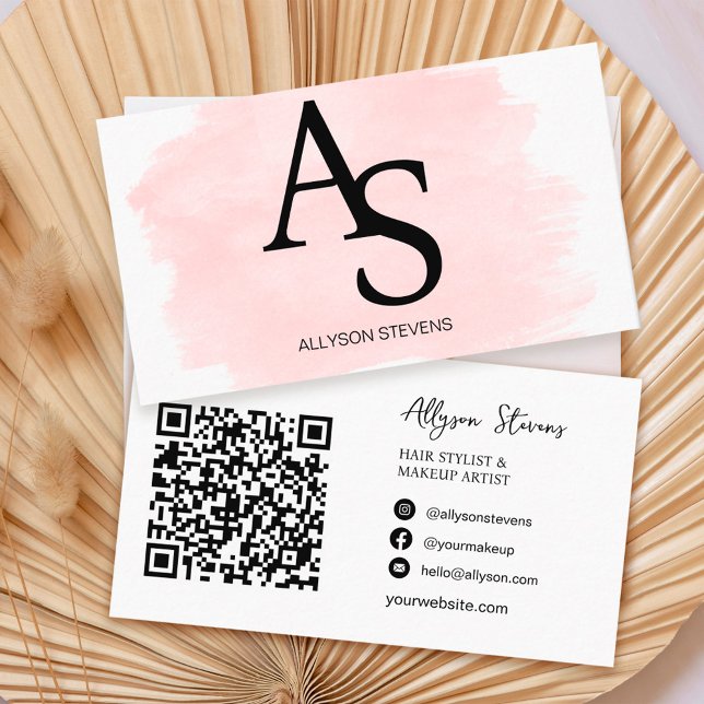 Carte De Visite Logo initiales pinceau rose maquillage cheveux cod (Créateur téléchargé)