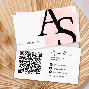 Carte De Visite Logo initiales pinceau rose maquillage gras code q