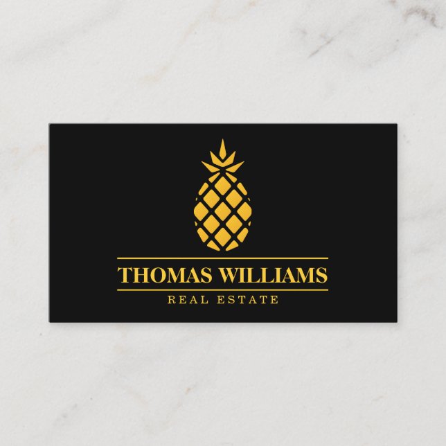 Carte De Visite Logo jaune élégant moderne d'ananas sur le noir (Devant)