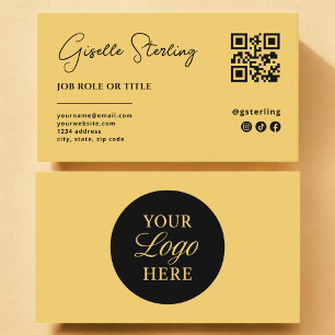 Carte De Visite Logo Jaune QR Code Minimaliste Professionnel