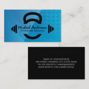 Carte De Visite Logo Kettle Bell Dumbbells   Géométrique bleue