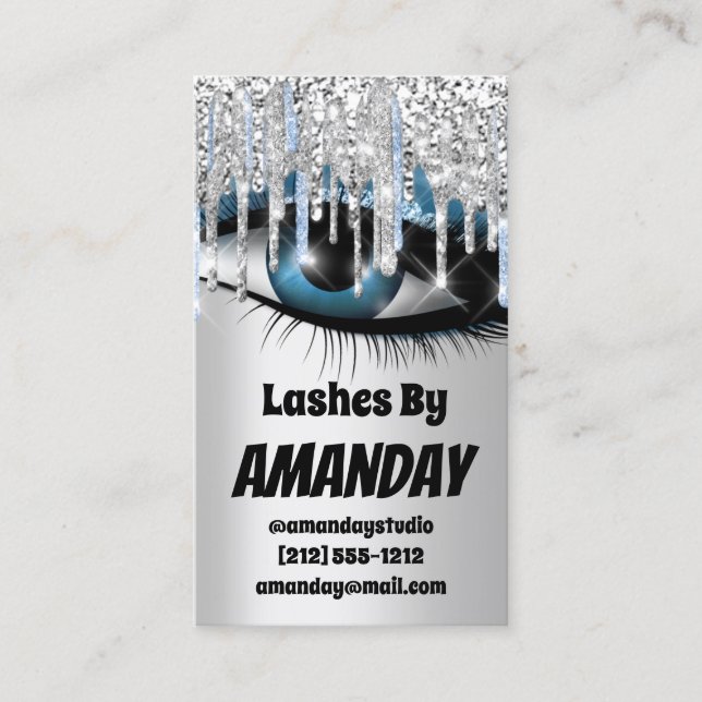 Carte De Visite Logo Lashes maquillage Artist Drives Code QR bleu (Devant)