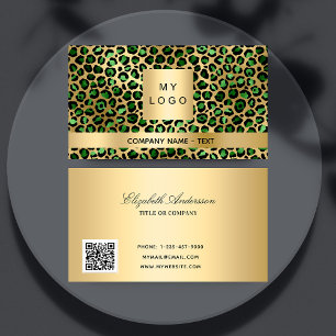 Carte De Visite logo léopard vert émeraude code QR