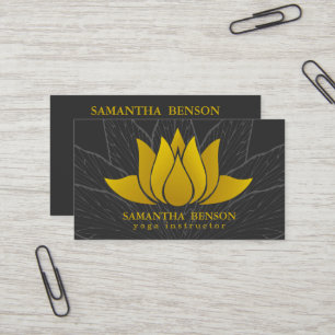 Carte De Visite Logo Lotus or élégant Yoga floral noir élégant