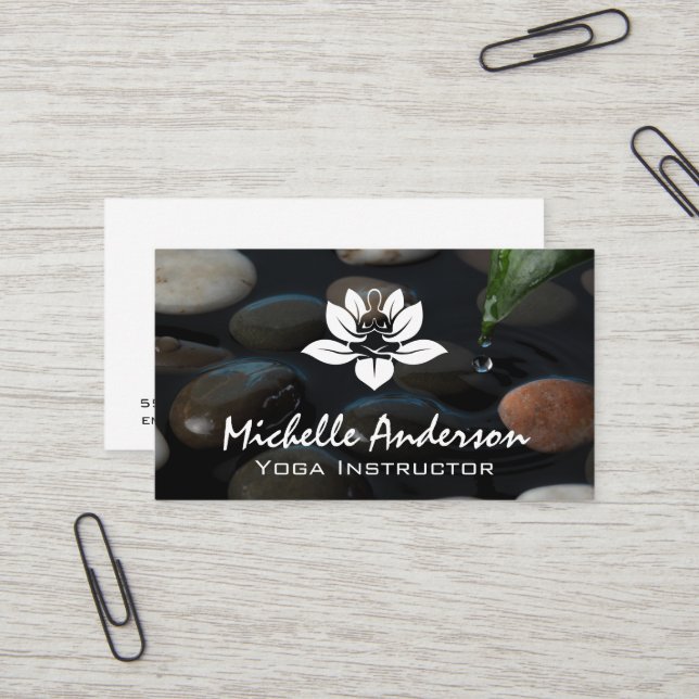 Carte De Visite Logo Lotus Yoga | Pierres en Pond (Devant/Arrière en situation)