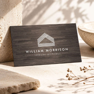 Carte De Visite Logo Maison Abstrait Moderne sur Bois foncé