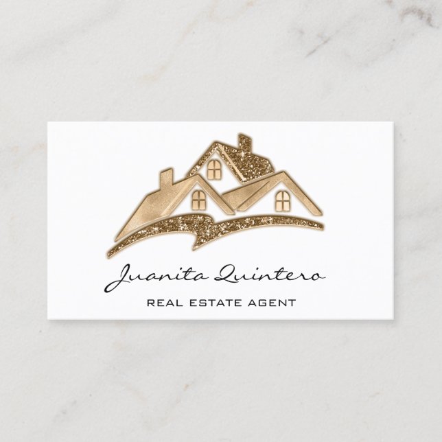 Carte De Visite Logo Maison Agent Immobilier Professionnel Blanc (Devant)
