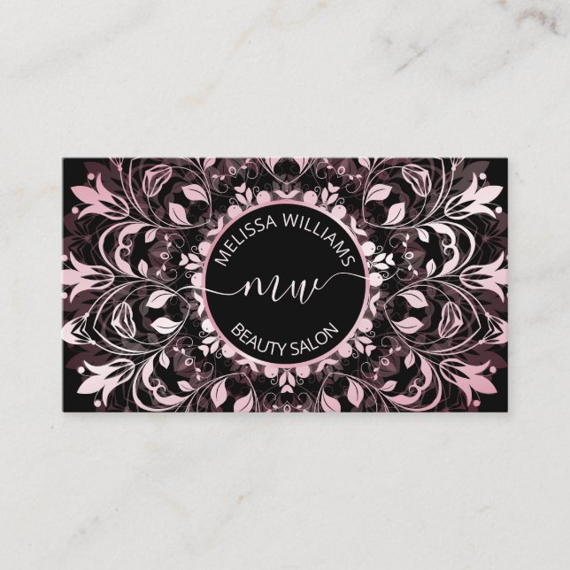 Carte De Visite Logo Mandala noir rose brillant (Devant)