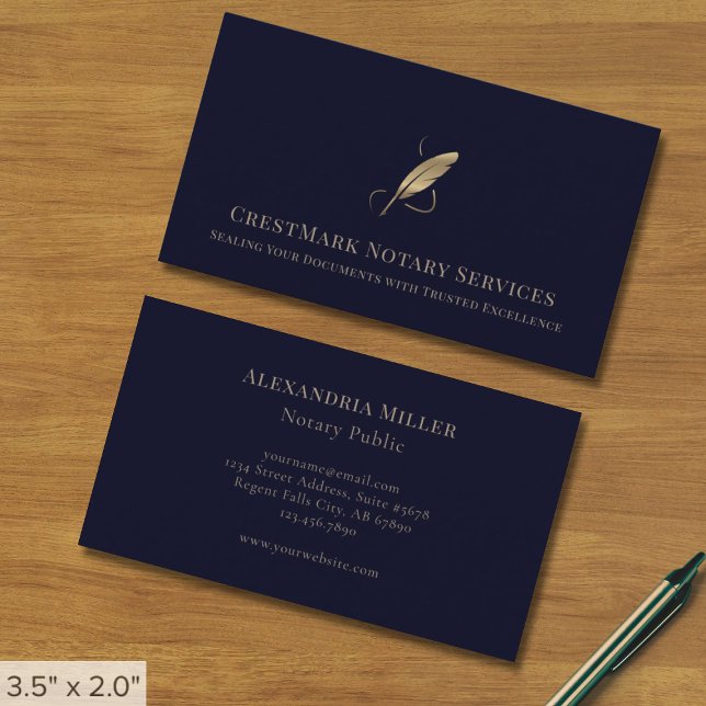 Carte De Visite Logo Marine Blue Gold Quill (Créateur téléchargé)
