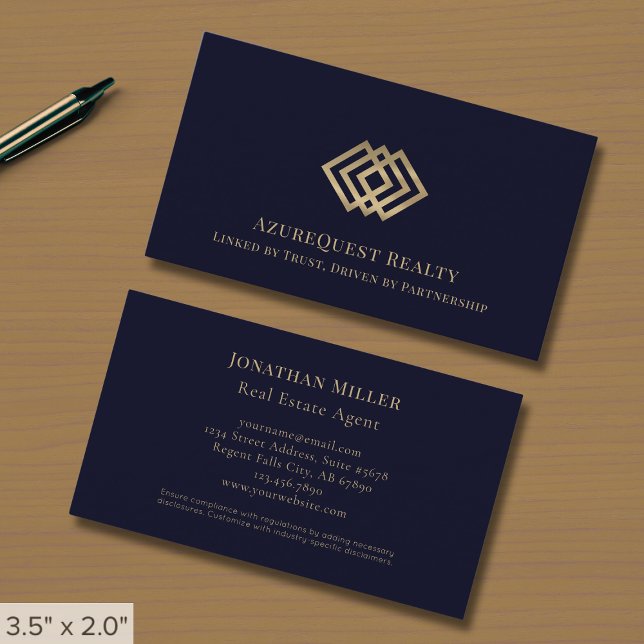 Carte De Visite Logo Marine Blue Luxury Gold (Créateur téléchargé)