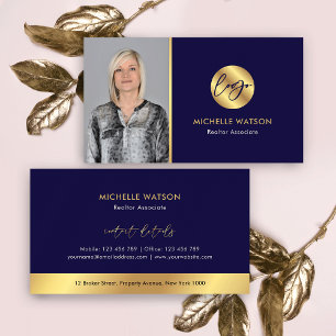 Carte De Visite Logo Marine & Gold - Agent immobilier moderne Phot