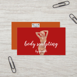 Carte De Visite Logo Massage Sclupting Corps Rose Rouge Bikini QR