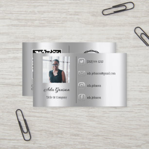Carte De Visite Logo Médias sociaux QR Code Photo Silver Grey