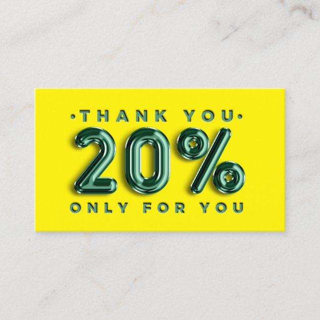 Carte De Visite Logo Merci QRCODE 20%OFF Code remise Jaune (Devant)