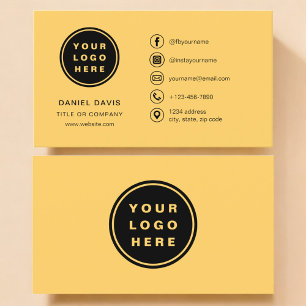 Carte De Visite Logo minimaliste jaune avec icônes de médias socia