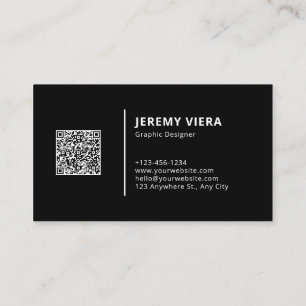 Carte De Visite Logo minimaliste moderne noir et code QR