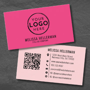 Carte De Visite Logo minimaliste moderne rose Fille Code QR