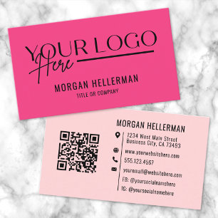 Carte De Visite Logo minimaliste moderne rose Fille Code QR