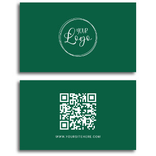 Carte De Visite Logo minimaliste QR Code vert chasseur et blanc