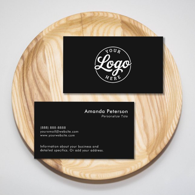 Carte De Visite Logo minimaliste simple personnalisé noir (Créateur téléchargé)