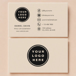 Carte De Visite Logo minimaliste taupe avec icônes de réseaux soci