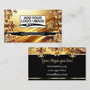 Carte De Visite Logo Modèle Luxe Chic Deluxe Noir Or Or