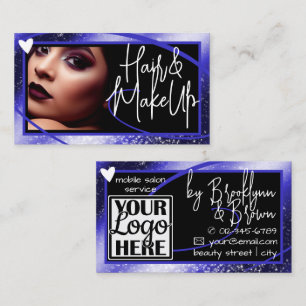 Carte De Visite Logo Modèle photo Bleu élégant Cadre Coeur Luxe