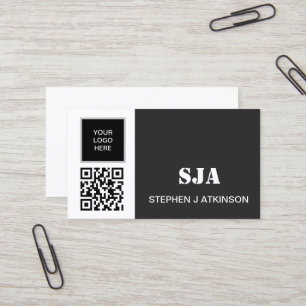 Carte De Visite Logo moderne Code QR Noir Initiales Professionnell