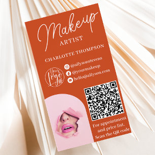 Carte De Visite Logo moderne de maquillage en terre cuite Qr code
