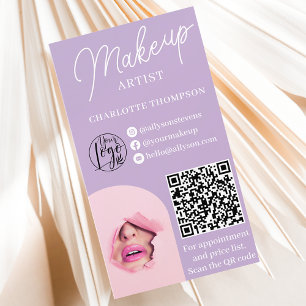 Carte De Visite Logo moderne de maquillage lavande Qr code 2 photo