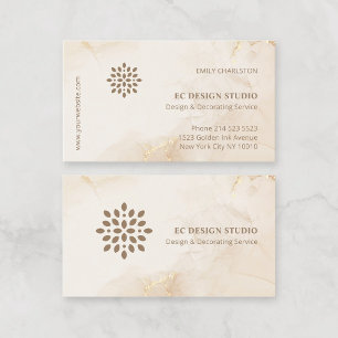 Carte De Visite Logo moderne élégant sur l'encre dorée Beige Aquar