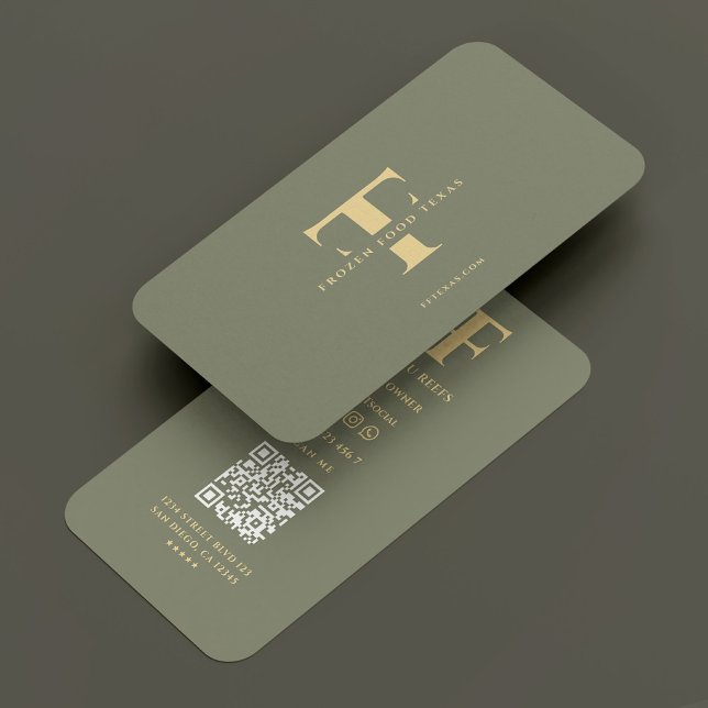Carte De Visite Logo moderne F T Monogramme Sage Vert (Modern Logo F T Monogram Sage Gold Business Card
)