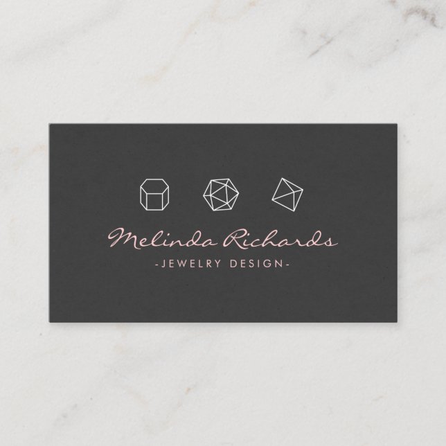 Carte De Visite Logo moderne Gemstone Trio rose/gris foncé (Devant)