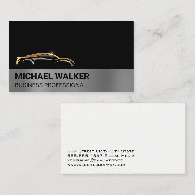 Carte De Visite Logo moderne Gold Silver | Services Auto (Devant / Derrière)