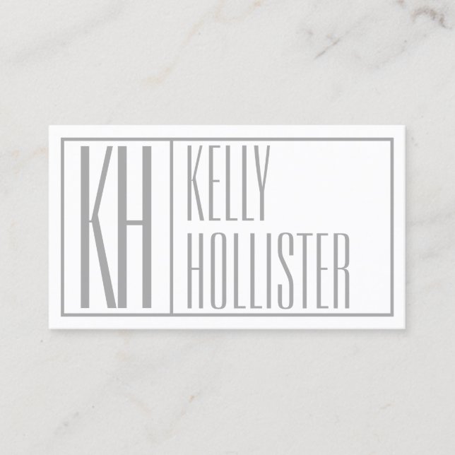 Carte De Visite Logo Moderne Grey Initiales & Nom (Devant)