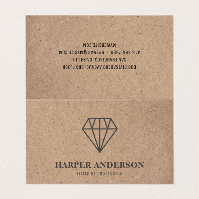 Carte De Visite Logo moderne Kraft Diamond Noir Bijoux (Extérieur déplié)