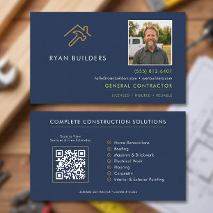 Carte De Visite Logo Moderne Or Bleu Marine Construction