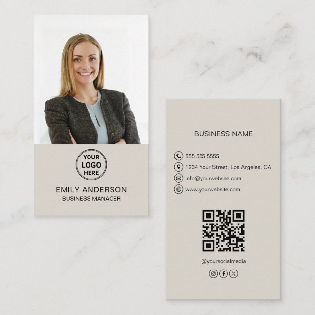 Carte De Visite Logo moderne Photo QR Social Media Professional (Devant / Derrière)
