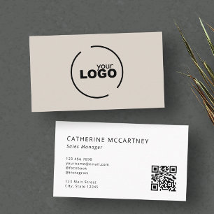 Carte De Visite Logo moderne professionnel QR Code Beige