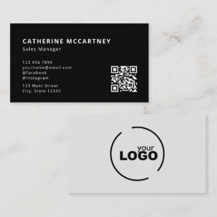 Carte De Visite Logo moderne professionnel QR Code gris et noir