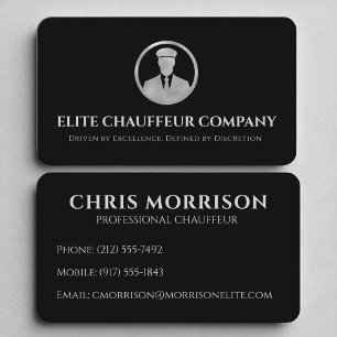 Carte De Visite Logo modifiable de luxe Chauffeur en argent noir