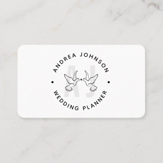 Carte De Visite Logo Monogram mariage de pigeons élégants (Devant)