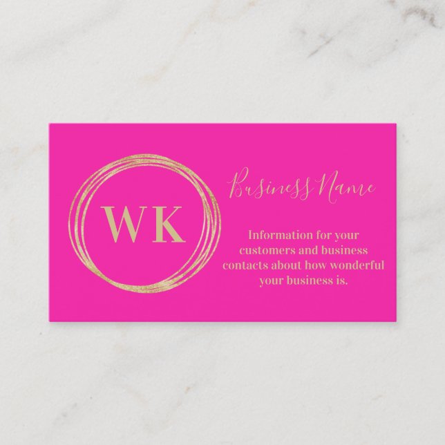 Carte De Visite Logo Monogram moderne Hot Pink Gold (Devant)