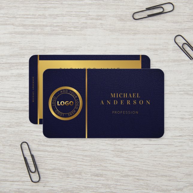 Carte De Visite Logo Monogram Professional Luxe Dark & Gold Circle (Devant/Arrière en situation)