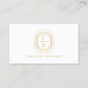 Carte De Visite Logo Monogramme Art Déco Stabilisé Or/Blanc
