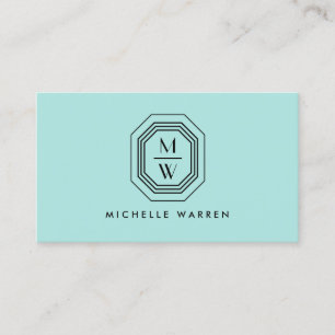Carte De Visite Logo Monogramme Art Déco Stoppé sur Mint Blue/Gree