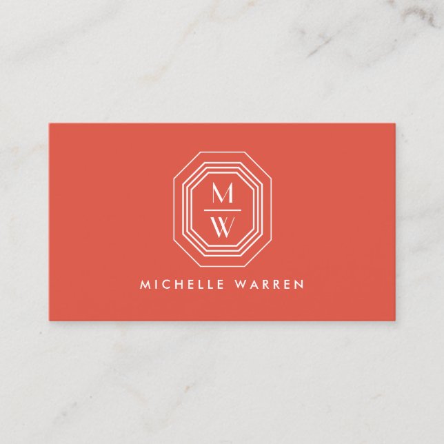 Carte De Visite Logo Monogramme Art Déco sur Coral (Devant)
